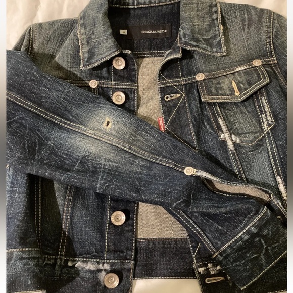 NWOT Dsquared2 Women Dark Blue
Denim Cropped Distressed Jean
Jacket sz 44 (US 8) - Picture 8 of 16